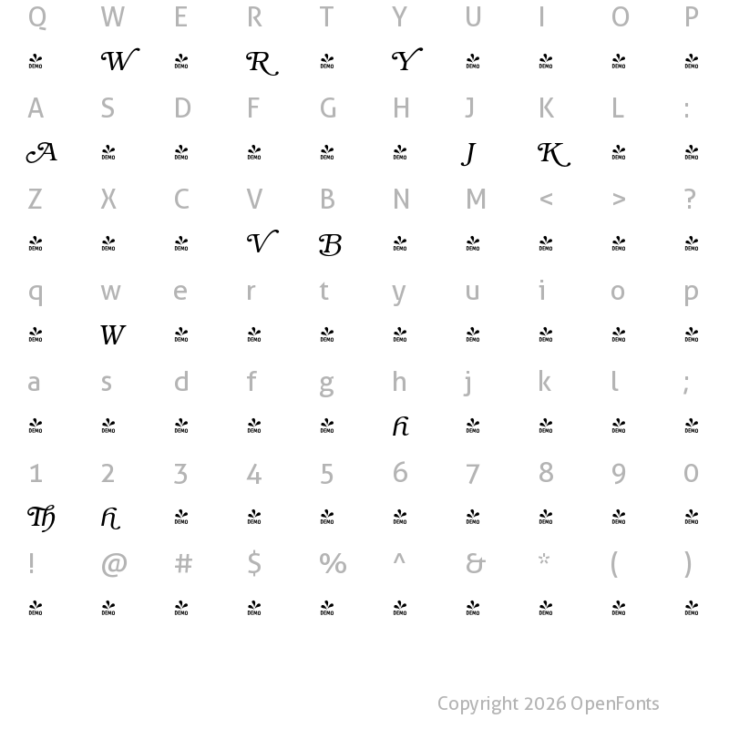 Character Map of FONTSPRING DEMO - Book Alt Light Italic