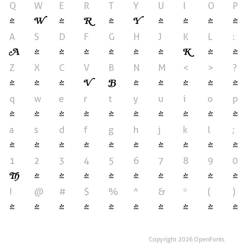 Character Map of FONTSPRING DEMO - Book Alt Medium Italic