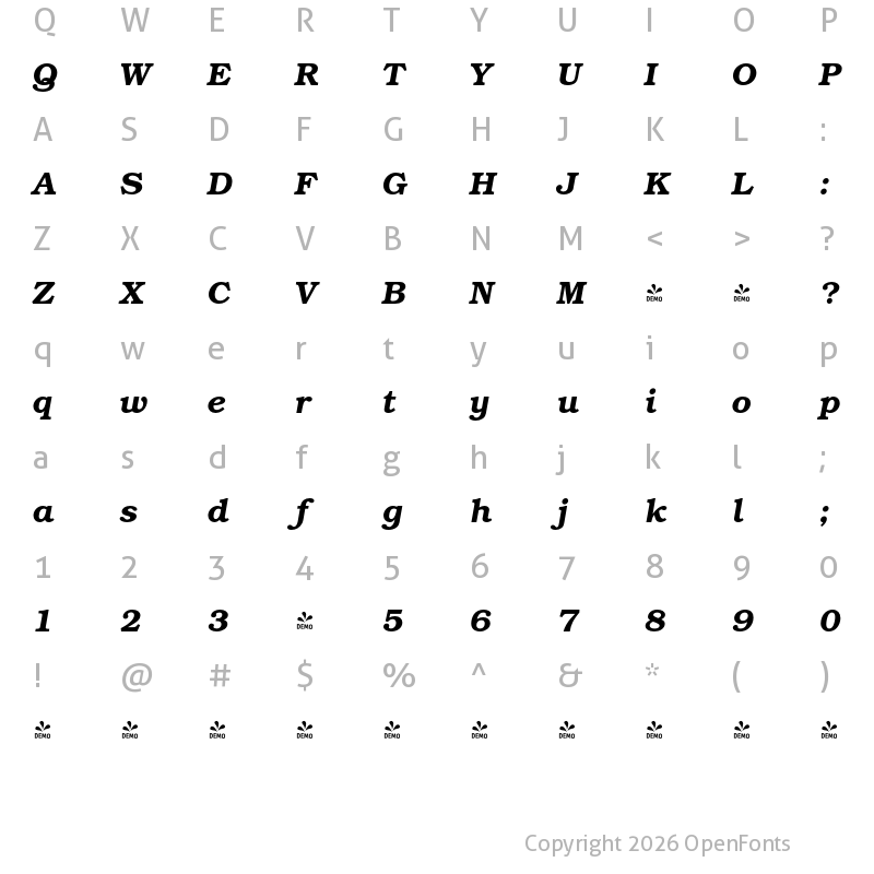 Character Map of FONTSPRING DEMO - Book Pro Demi Italic