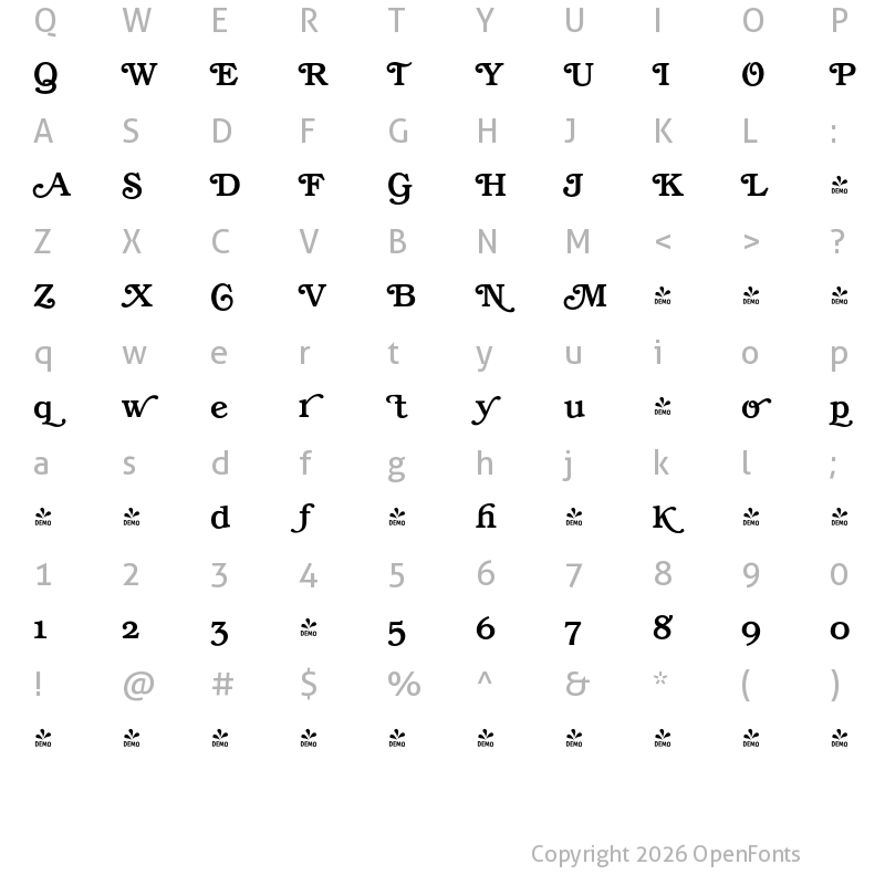 Character Map of FONTSPRING DEMO - Book Swash Medium Regular
