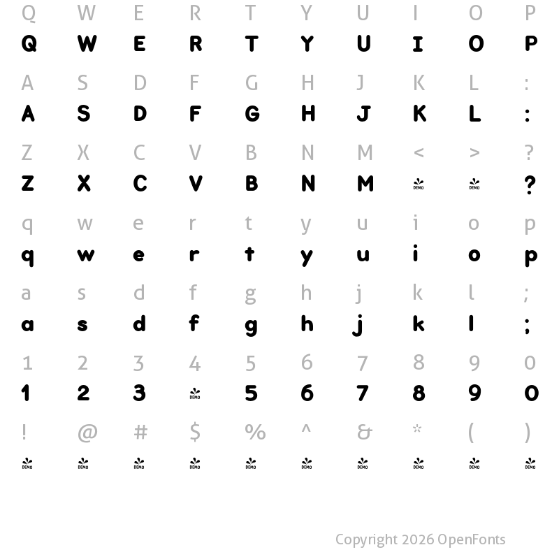 Character Map of FONTSPRING DEMO - Bookbag Display Regular