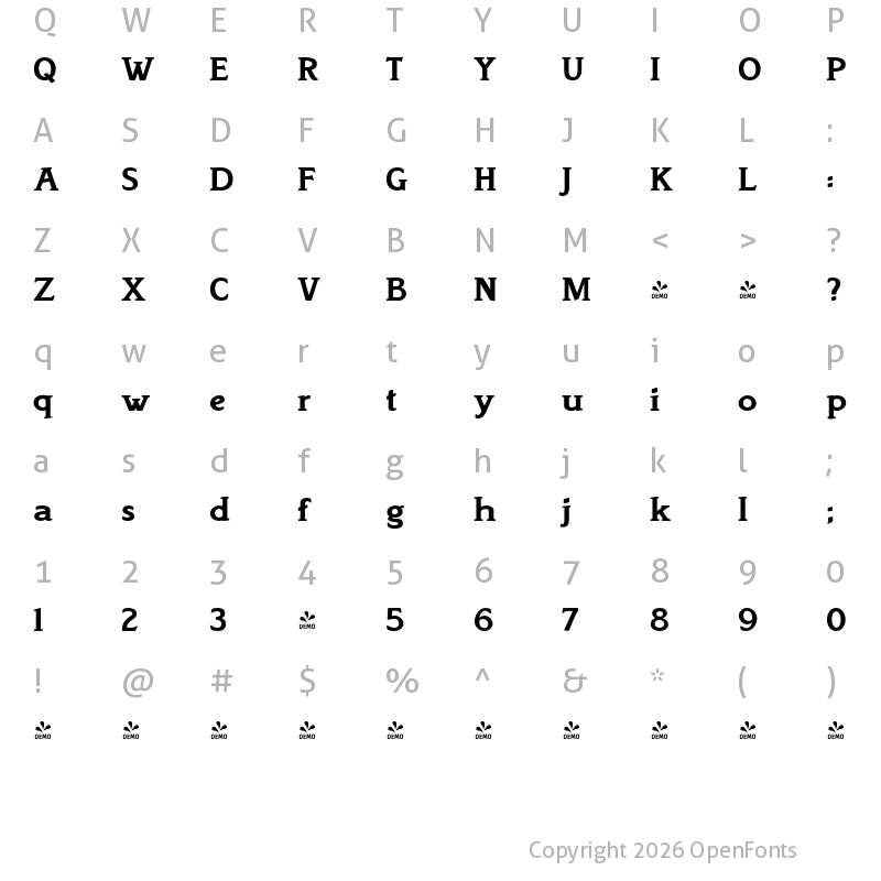 Character Map of FONTSPRING DEMO - Bookish Bold