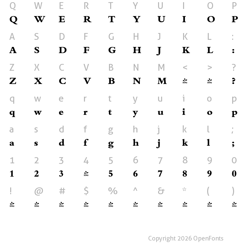 Character Map of FONTSPRING DEMO - Borgia Pro ExtraBold Regular