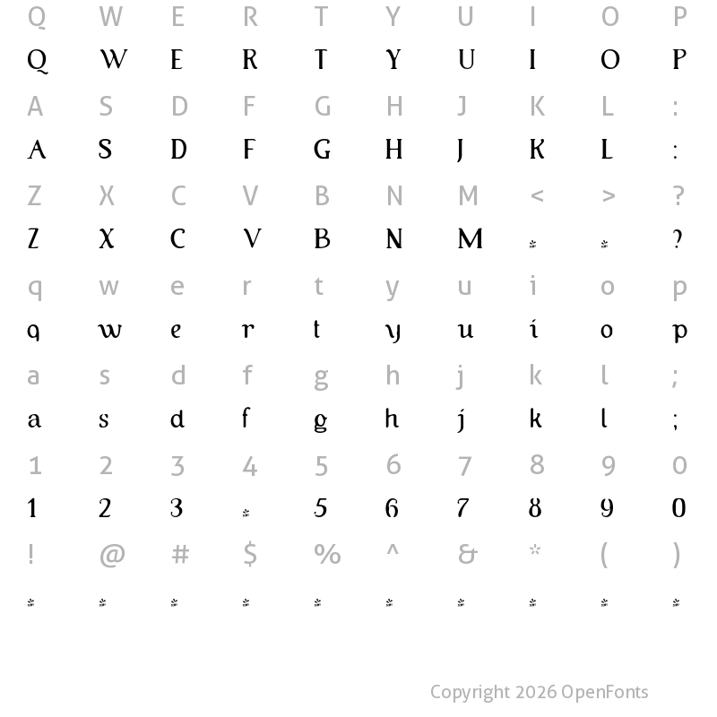 Character Map of FONTSPRING DEMO - Bors Old Book Thin Regular