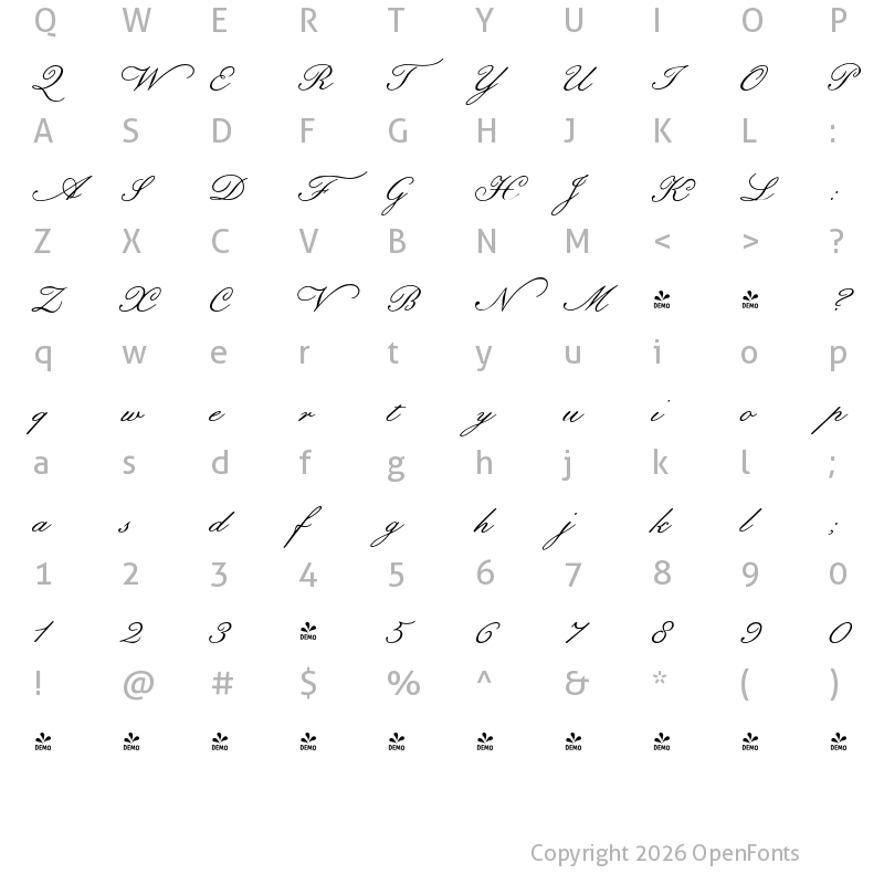 Character Map of FONTSPRING DEMO - Botanical Scribe Regular