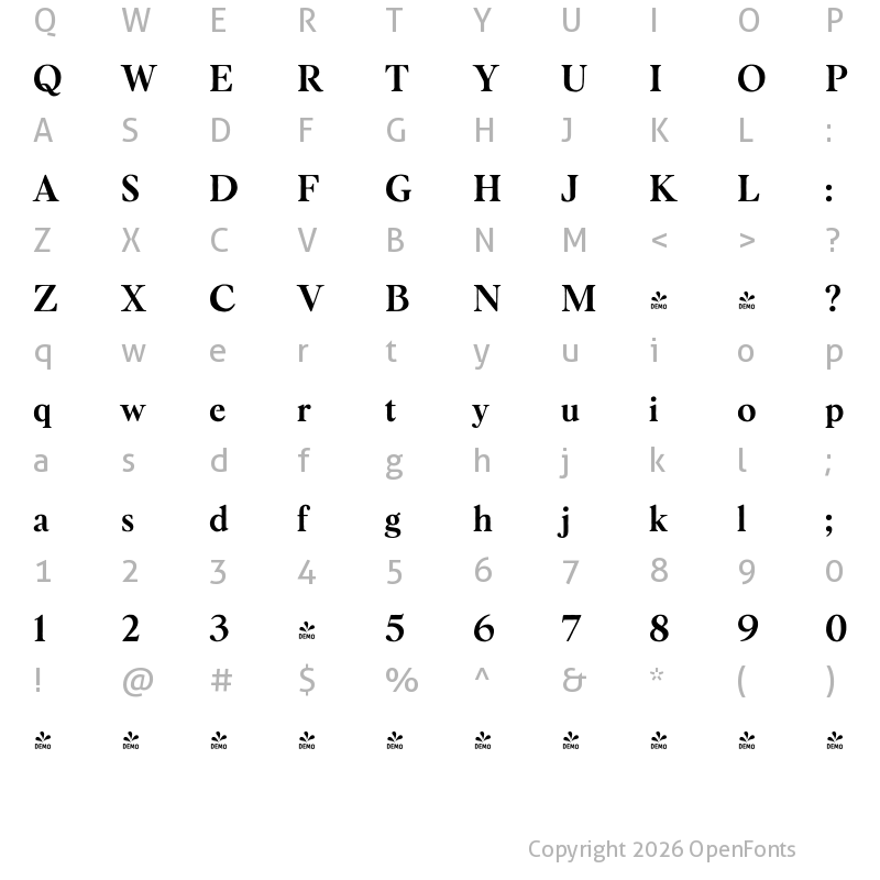 Character Map of FONTSPRING DEMO - Botany Text Regular