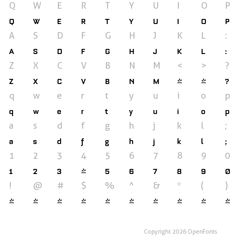 Character Map of FONTSPRING DEMO - Bourgeois Medium Bold