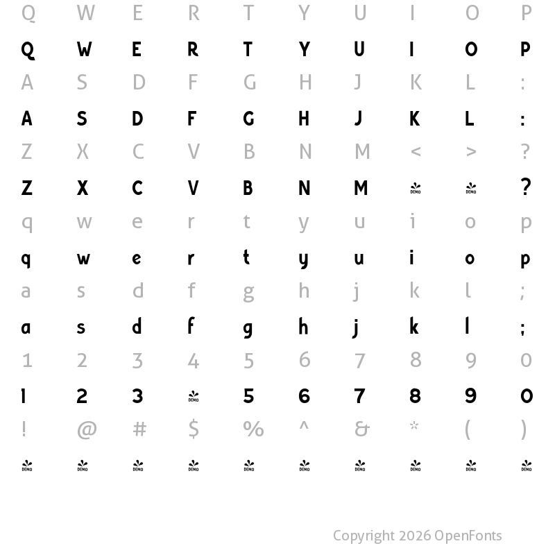 Character Map of FONTSPRING DEMO - Bourne Condensed Regular