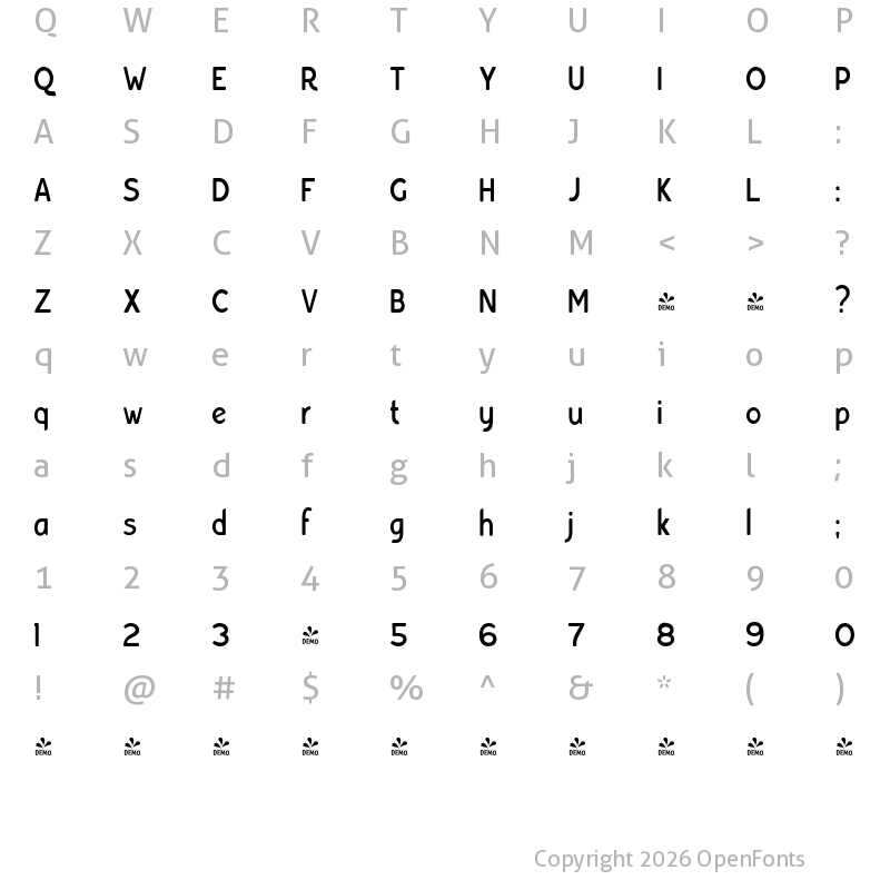 Character Map of FONTSPRING DEMO - Bourne Condensed Rounded Demi Regular