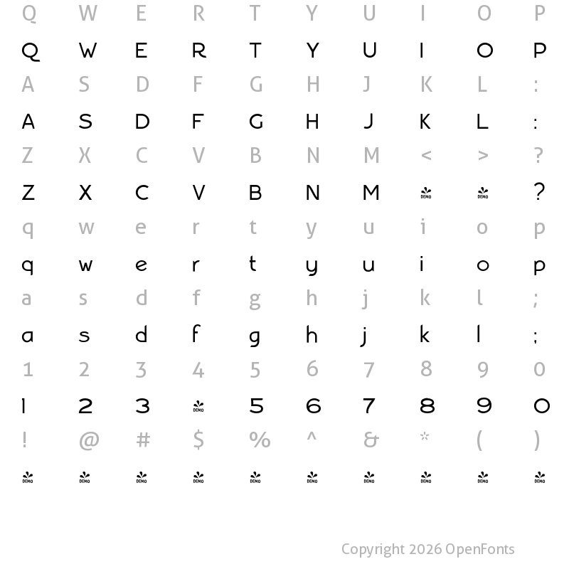 Character Map of FONTSPRING DEMO - Bourne Light Regular