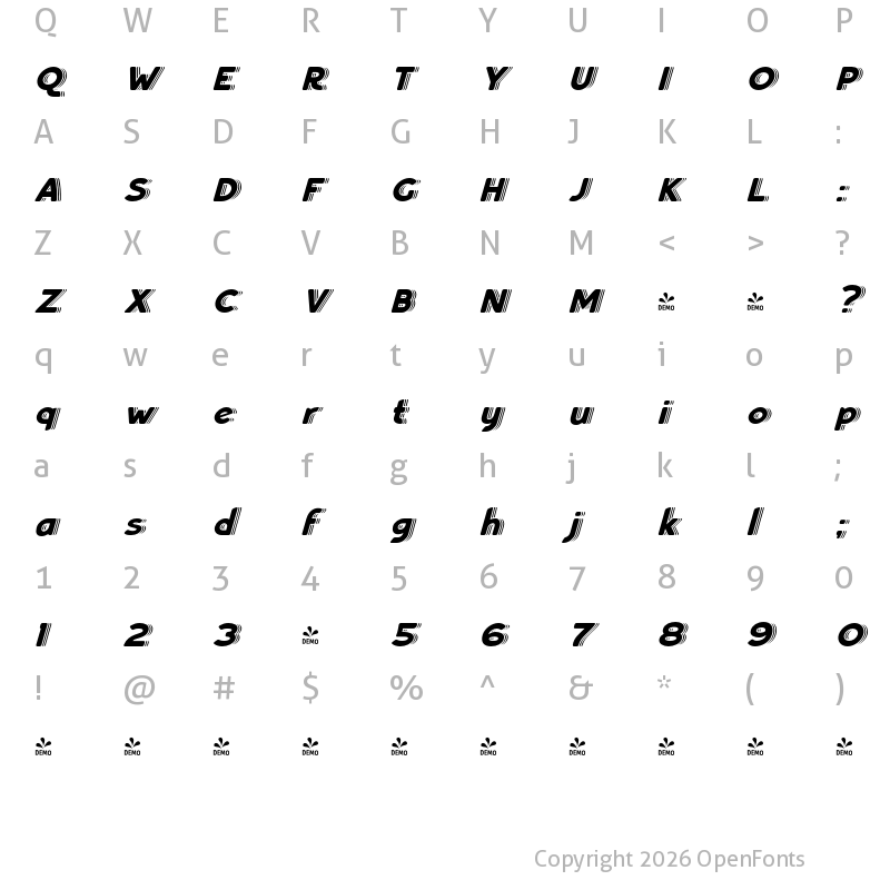 Character Map of FONTSPRING DEMO - Bourne Speedline Regular