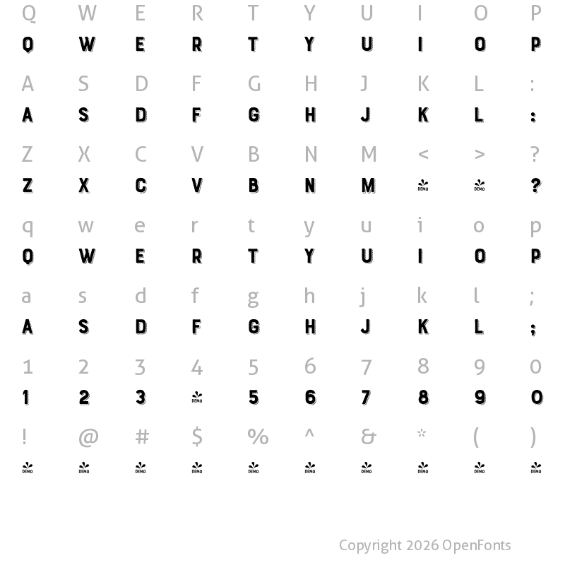 Character Map of FONTSPRING DEMO - Bourton Hand Drop Stripes A Regular