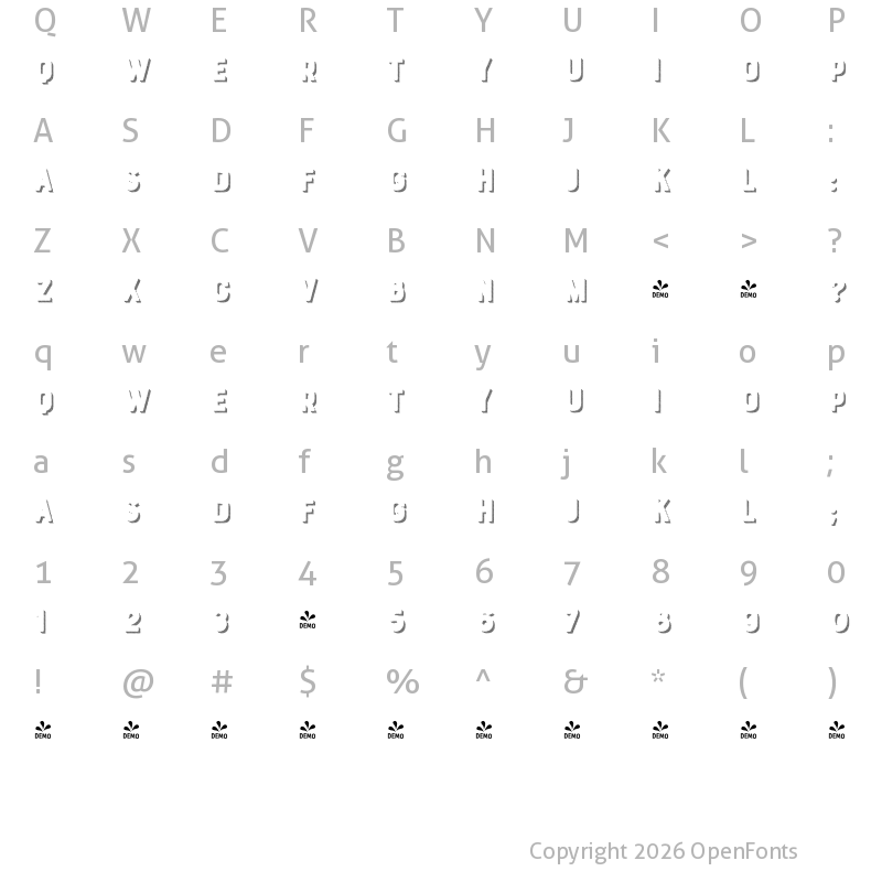 Character Map of FONTSPRING DEMO - Bourton Hand Drop Stripes B Solo Regular