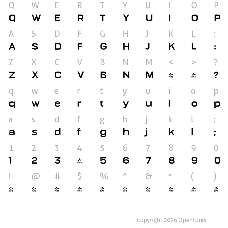 Character Map of FONTSPRING DEMO - Bourton Text Bold Wide Regular