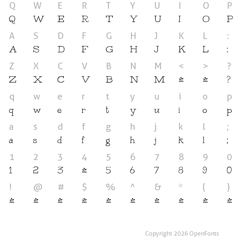 Character Map of FONTSPRING DEMO - Bowler Hand Light