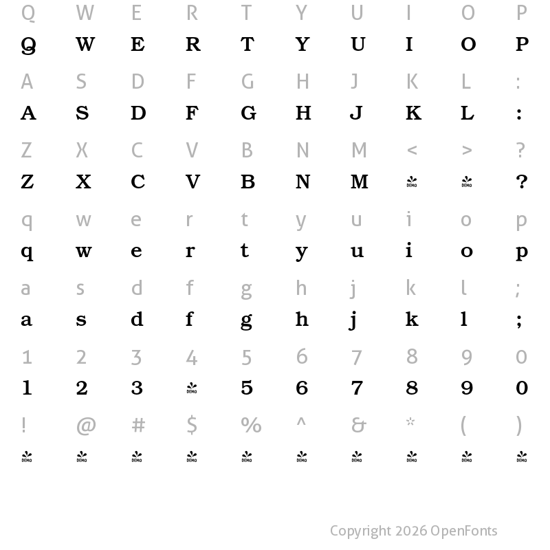 Character Map of FONTSPRING DEMO - Bozeman Regular