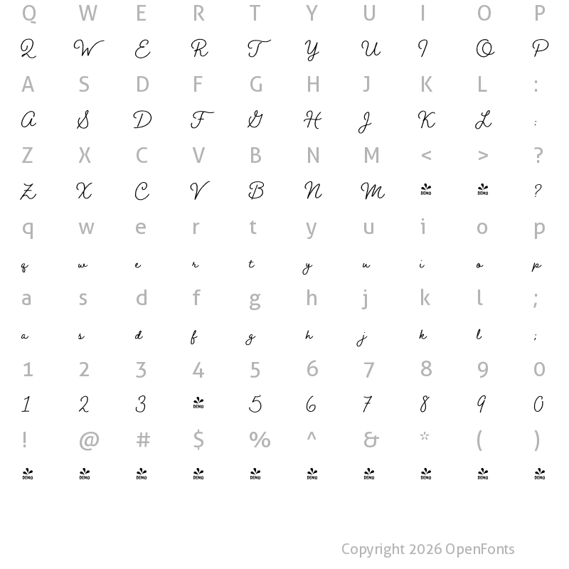 Character Map of FONTSPRING DEMO - Braisetto Bold Regular