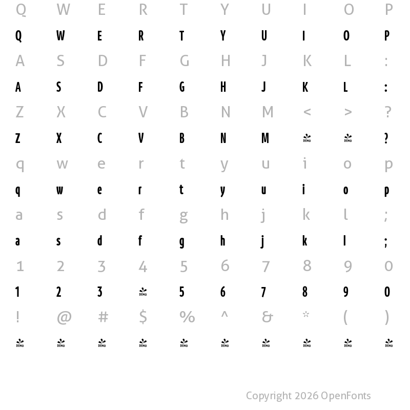 Character Map of FONTSPRING DEMO - Branding SF Cmp Bold Regular