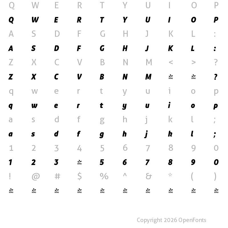 Character Map of FONTSPRING DEMO - Branding SF Narrow Black It Regular