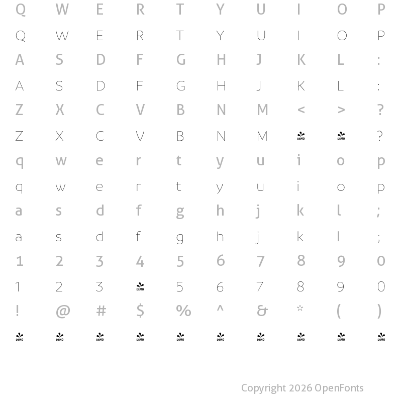 Character Map of FONTSPRING DEMO - Branding Thin Regular