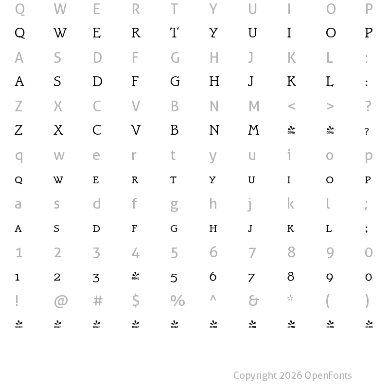 Character Map of FONTSPRING DEMO - Bravo Pro Caps Light Regular