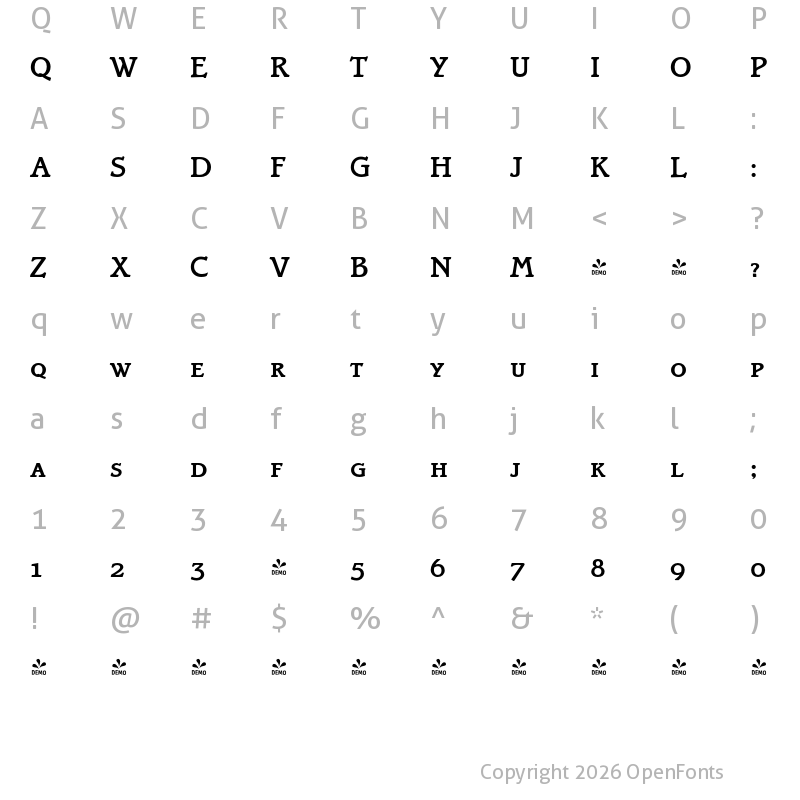 Character Map of FONTSPRING DEMO - Bravo Pro Caps Medium