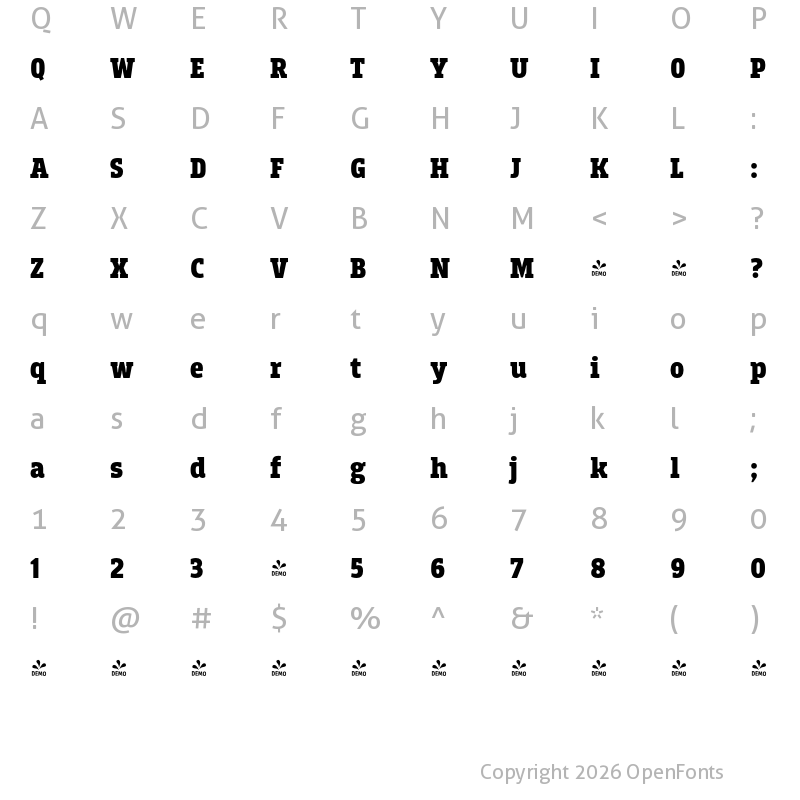 Character Map of FONTSPRING DEMO - Breakers Slab Black Regular