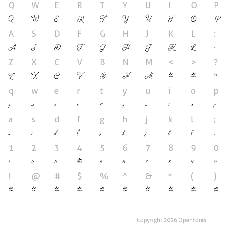 Character Map of FONTSPRING DEMO - Breakfast Script Bold Regular