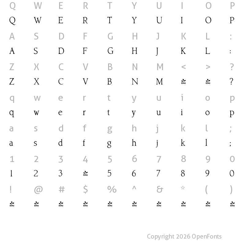 Character Map of FONTSPRING DEMO - Bream Book