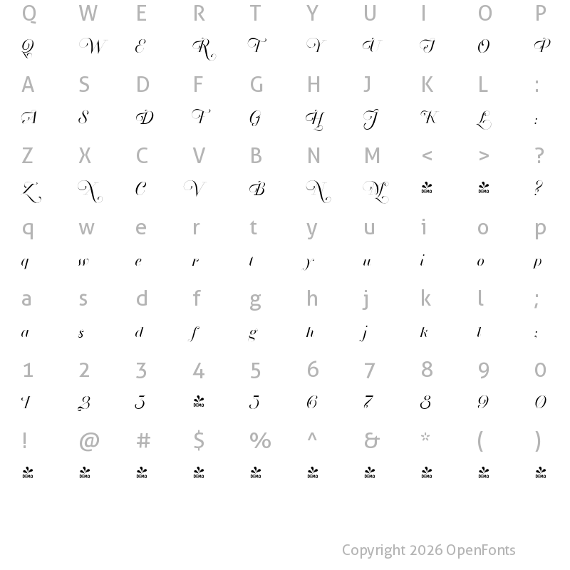 Character Map of FONTSPRING DEMO - Breathe Standard Regular