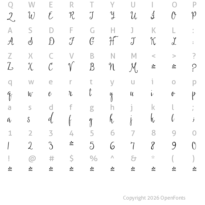 Character Map of FONTSPRING DEMO - Briar Rose Regular