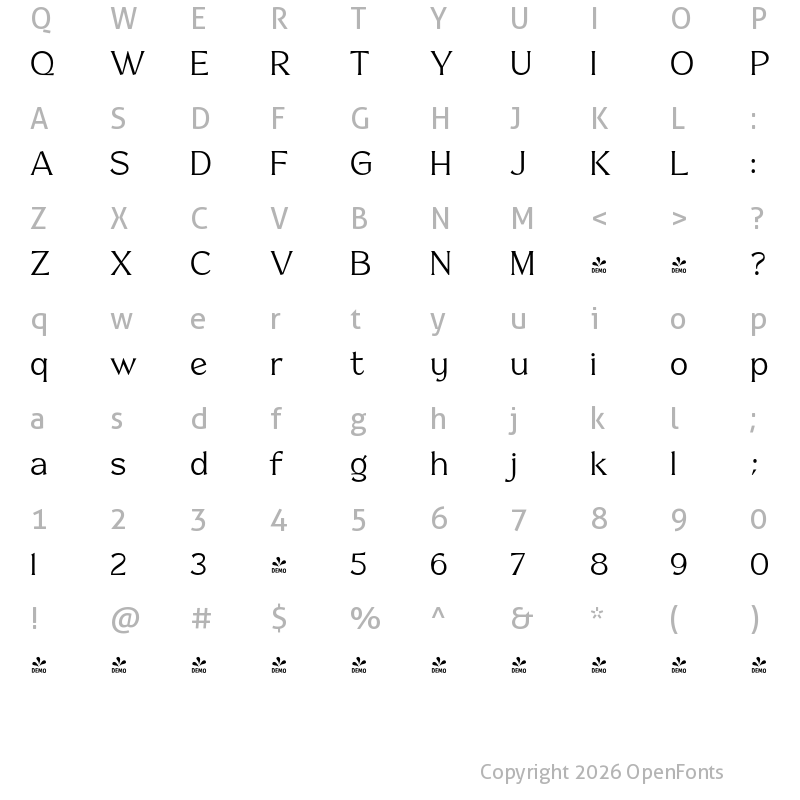 Character Map of FONTSPRING DEMO - Bridgest Regular