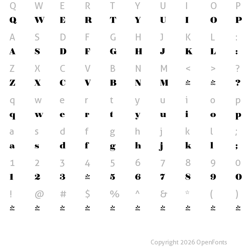 Character Map of FONTSPRING DEMO - Bridone Bold