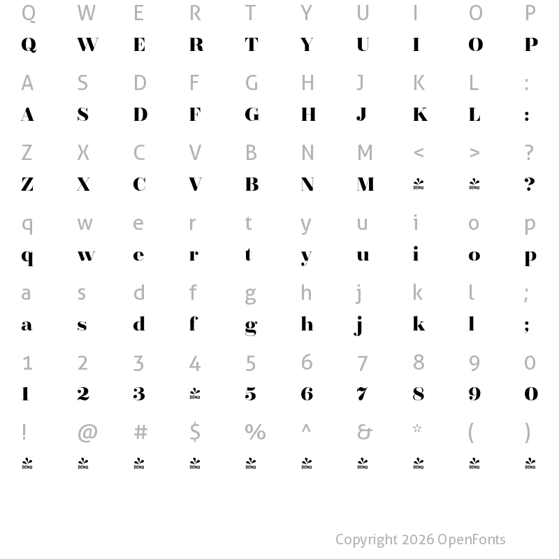Character Map of FONTSPRING DEMO - BridoneTitling DemiBold Regular