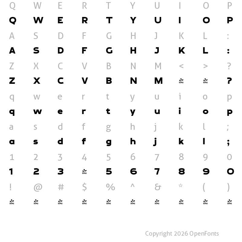 Character Map of FONTSPRING DEMO - Brinnan Black Regular