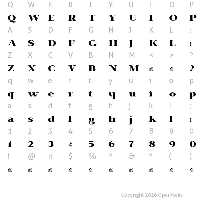 Character Map of FONTSPRING DEMO - BrixtonPro-Heavy Regular