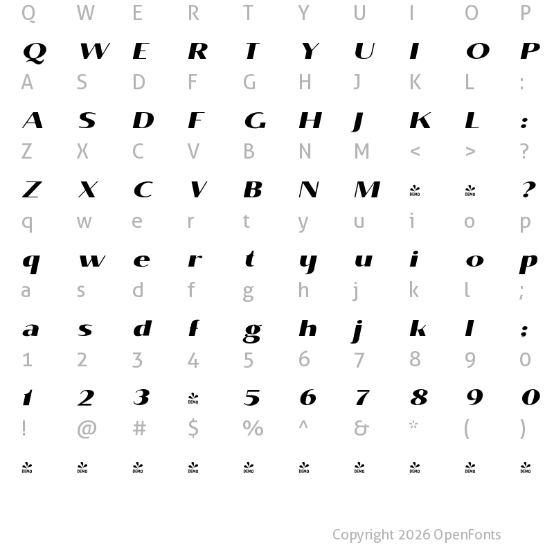 Character Map of FONTSPRING DEMO - BrixtonSansPro-HeavyOblique Regular