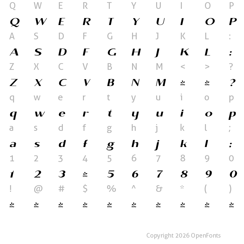 Character Map of FONTSPRING DEMO - BrixtonSansPro-RegularOblique Regular