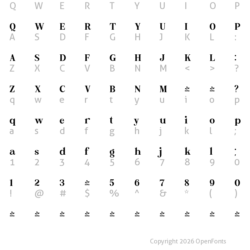 Character Map of FONTSPRING DEMO - Brohoney family Bold Regular