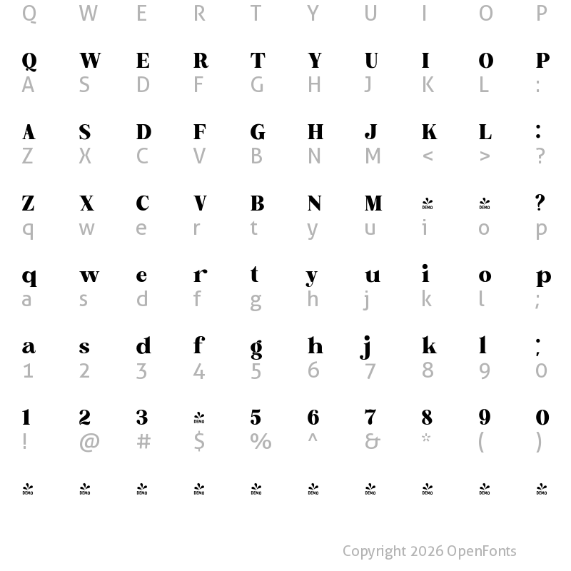 Character Map of FONTSPRING DEMO - Brohoney family Heavy Regular