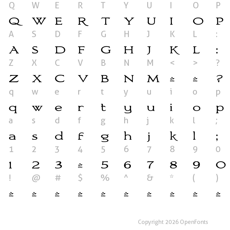 Character Map of FONTSPRING DEMO - Bronzetti Expanded Expanded Regular