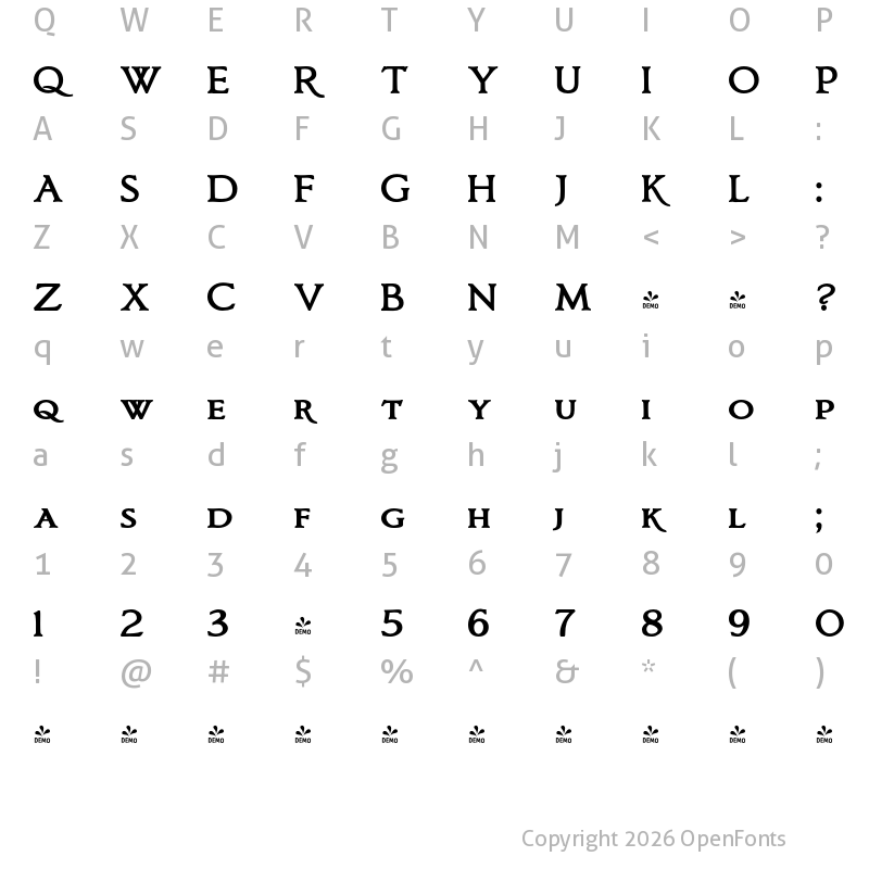 Character Map of FONTSPRING DEMO - Bronzetti SmallCapitals Bold
