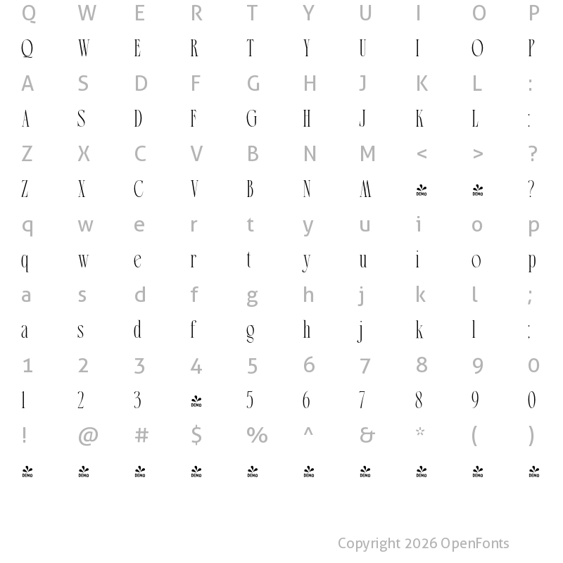 Character Map of FONTSPRING DEMO - Broshock Body Regular