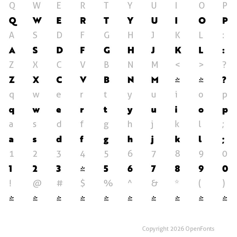 Character Map of FONTSPRING DEMO - Brother 1816 Printed Black