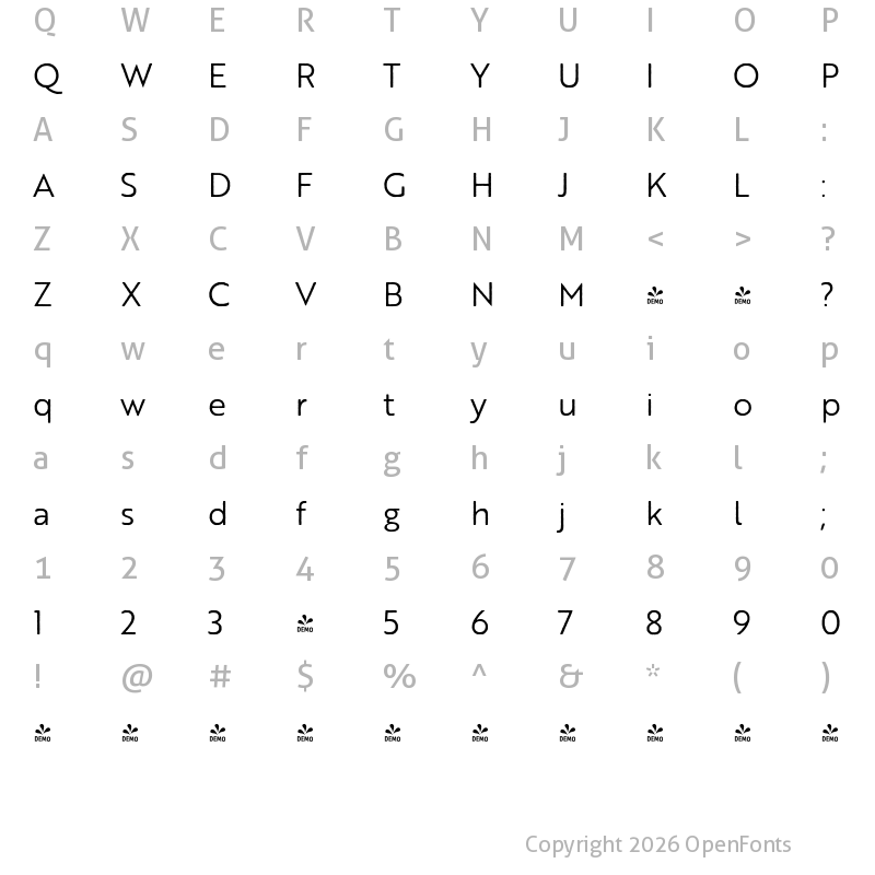 Character Map of FONTSPRING DEMO - Brother 1816 Printed Book