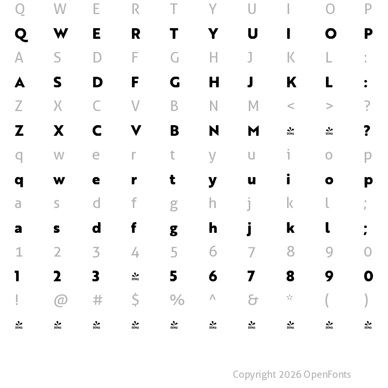 Character Map of FONTSPRING DEMO - Brother 1816 Printed ExtraBold