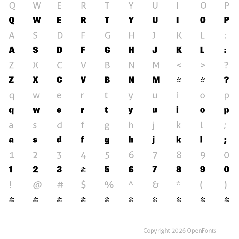 Character Map of FONTSPRING DEMO - Brown Pro Black Regular