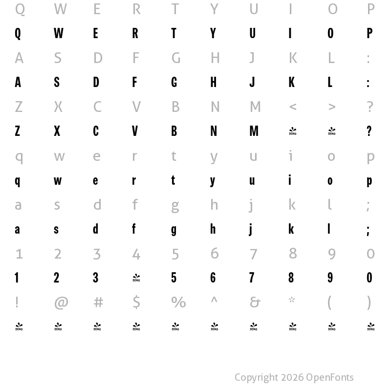 Character Map of FONTSPRING DEMO - Brown Pro Extra Bold Condensed Regular
