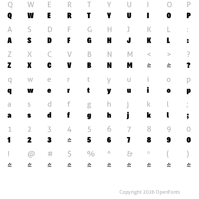 Character Map of FONTSPRING DEMO - Bruta Pro Compressed Black Regular