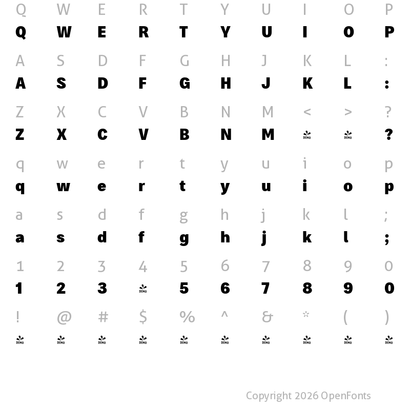 Character Map of FONTSPRING DEMO - Bruta Pro Condensed Extra Bold Regular